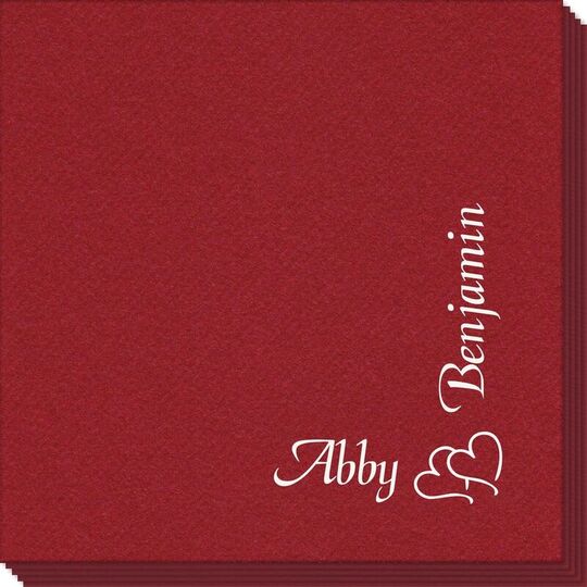Corner Text with Graphic Double Hearts Linen Like Napkins